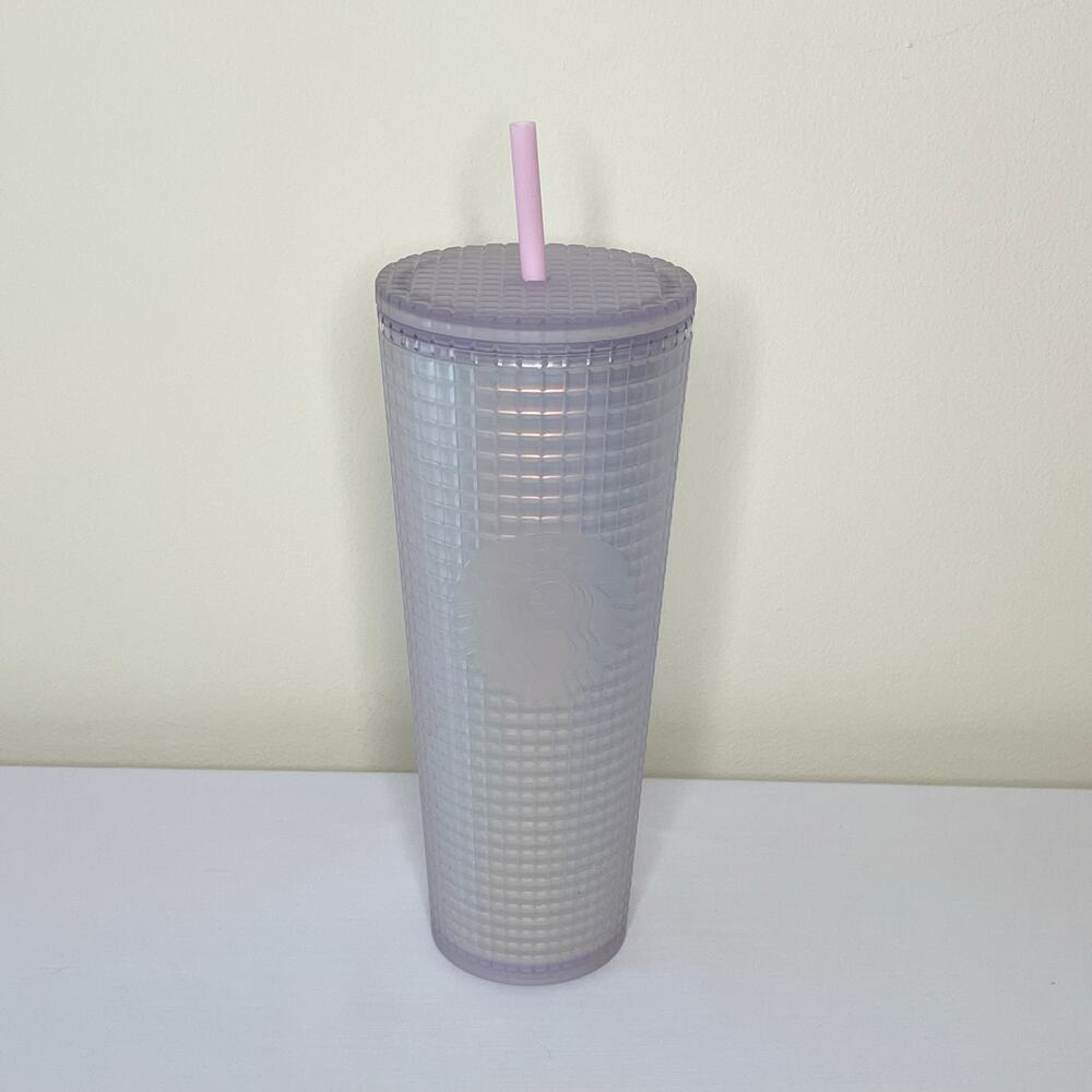 Starbucks Soft Touch White Frosted Grid Iridescent Tumbler 24oz Venti